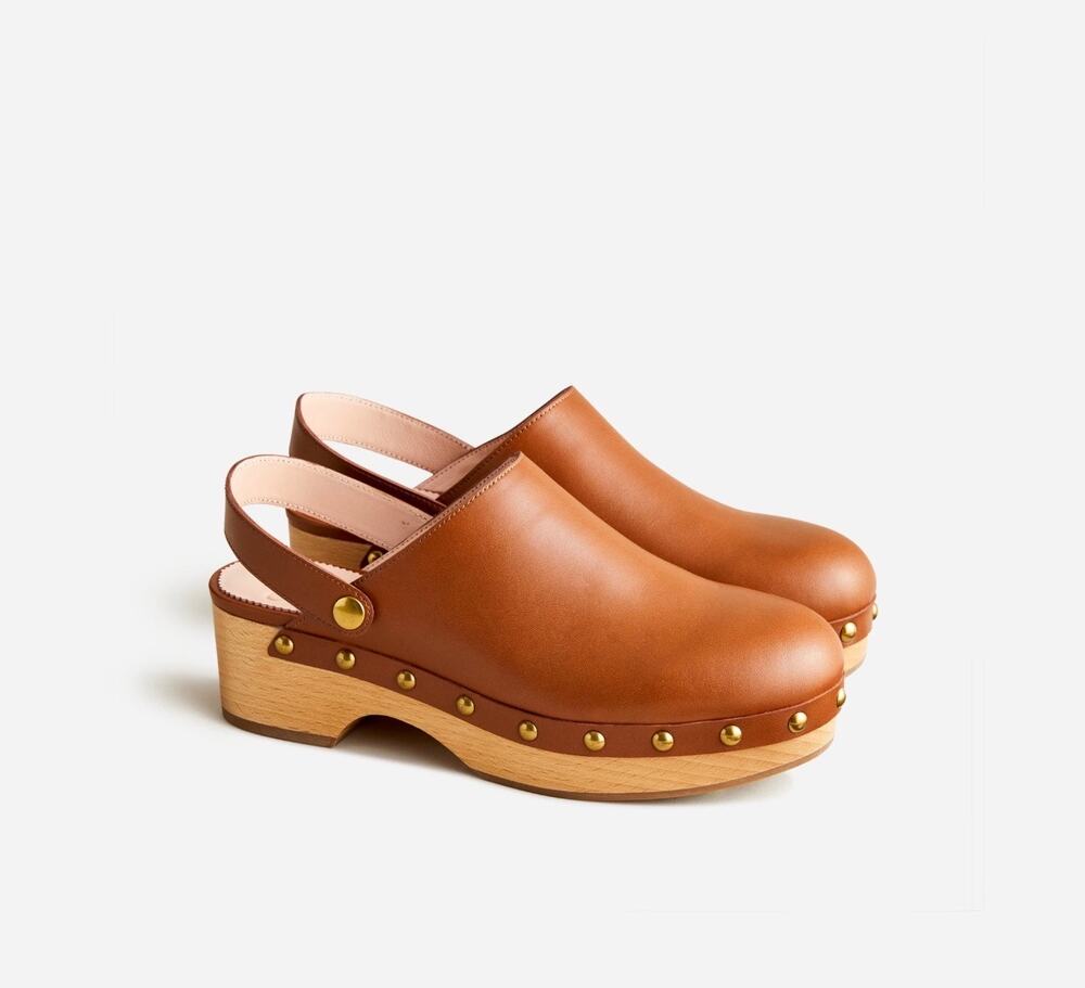 J. Crew convertible leather clogs brown with gold size 10
